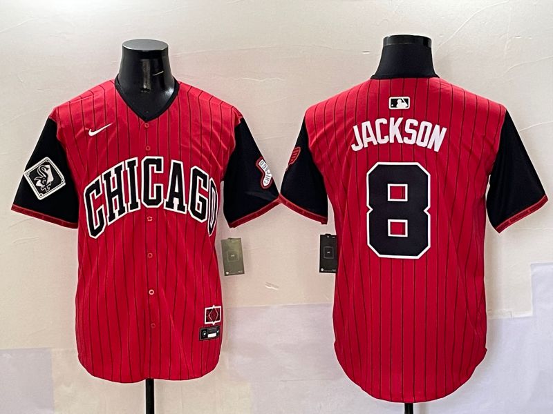 Men Chicago White Sox #8 Jackson Red Stripe Joint Name Nike 2025 MLB Jersey style 8
